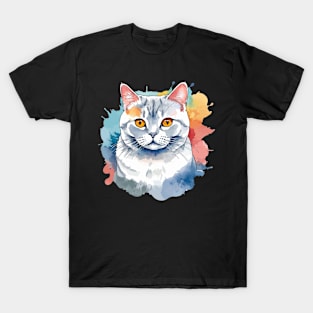 British Shorthair Cat Watercolor Drawing T-Shirt